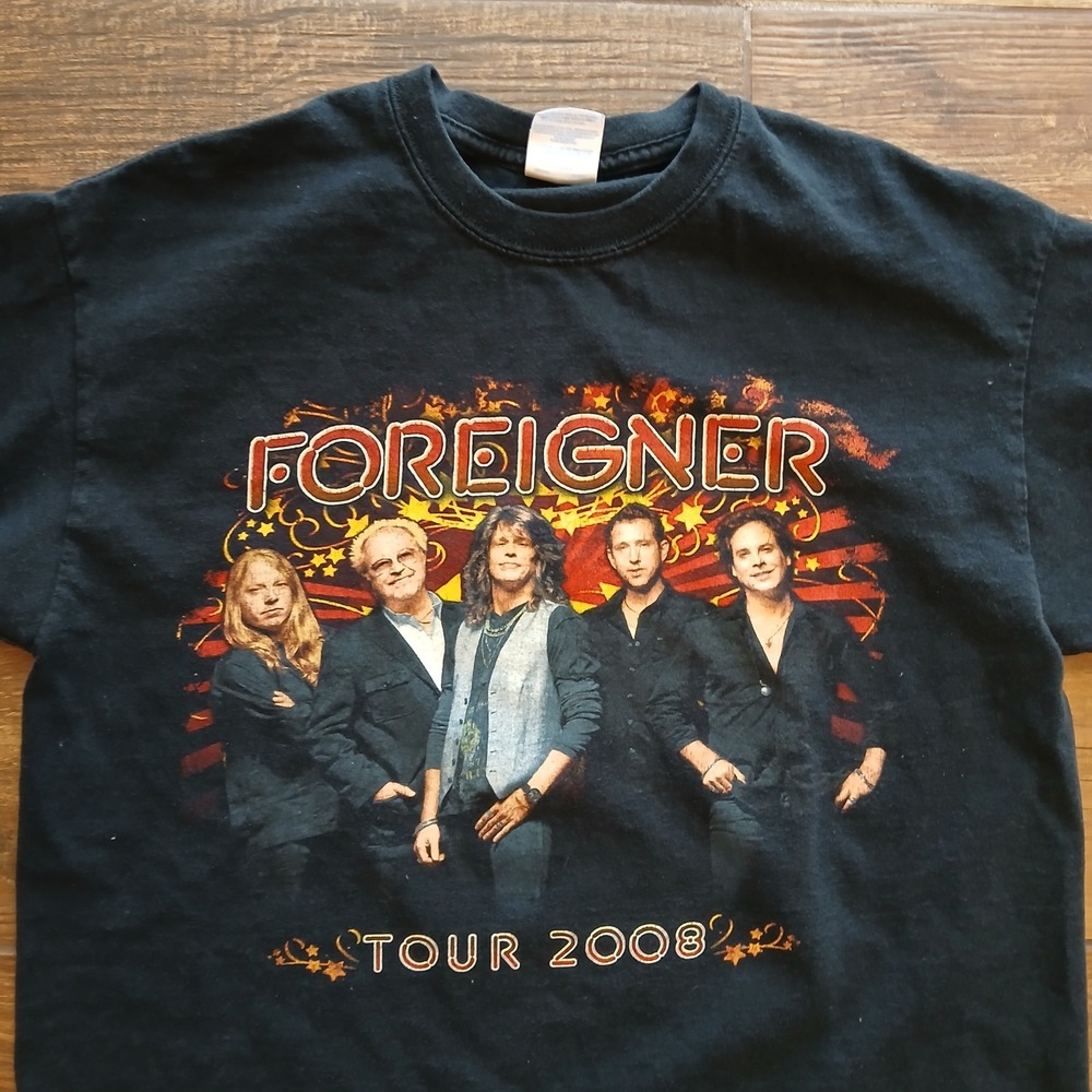 Foreigner Shirt Mens Medium Black Gildan Tour 2008 Band Graphic Short Sleeve - Picture 2 of 8